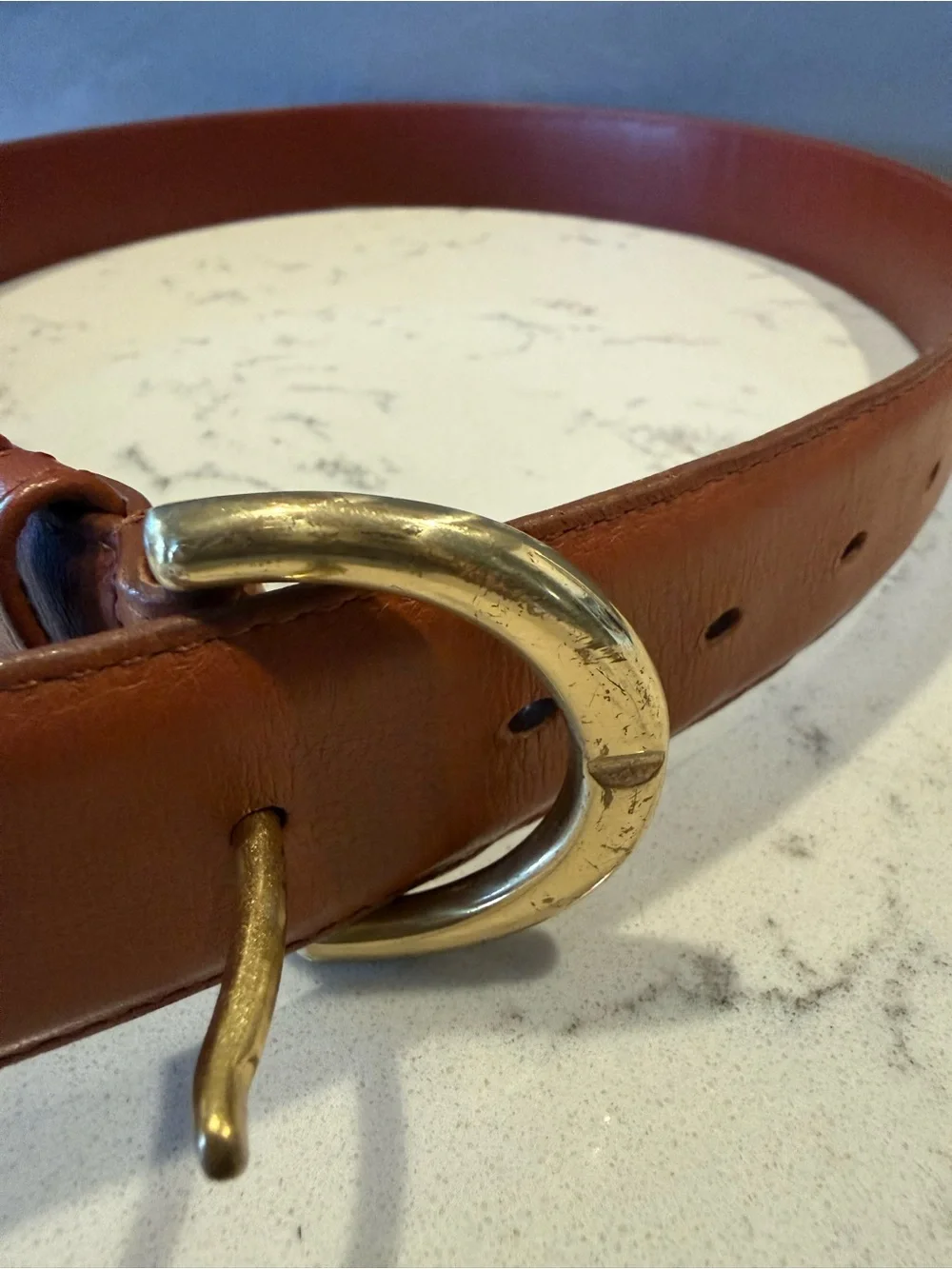 Coach Tan Leather Belt with Brass Round Buckle
